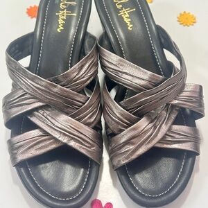 Cole Haan Metallic Pewter Crisscross Slide Sandals Size 8